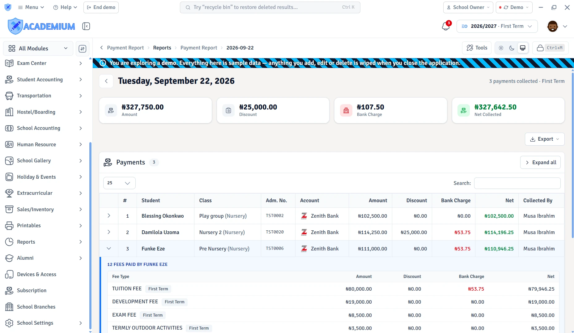 See each day’s collections, discounts and bank charges, and the fees behind every payment.